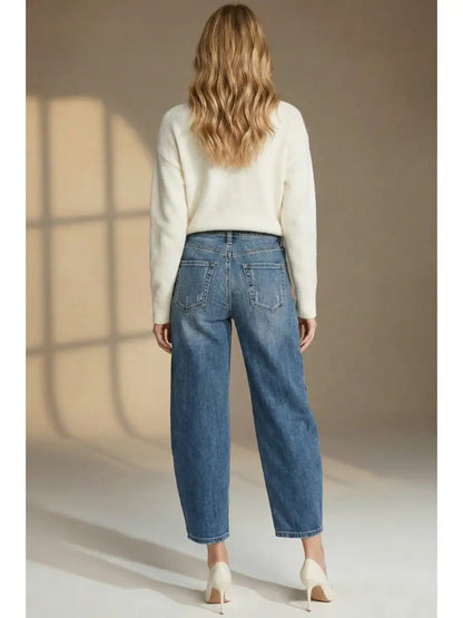 Elara Relaxed Tapered High Rise Cut Seam Detailing Barrel Jeans in 13 (30) view 7 - High-Waisted - Elara Relaxed Pants