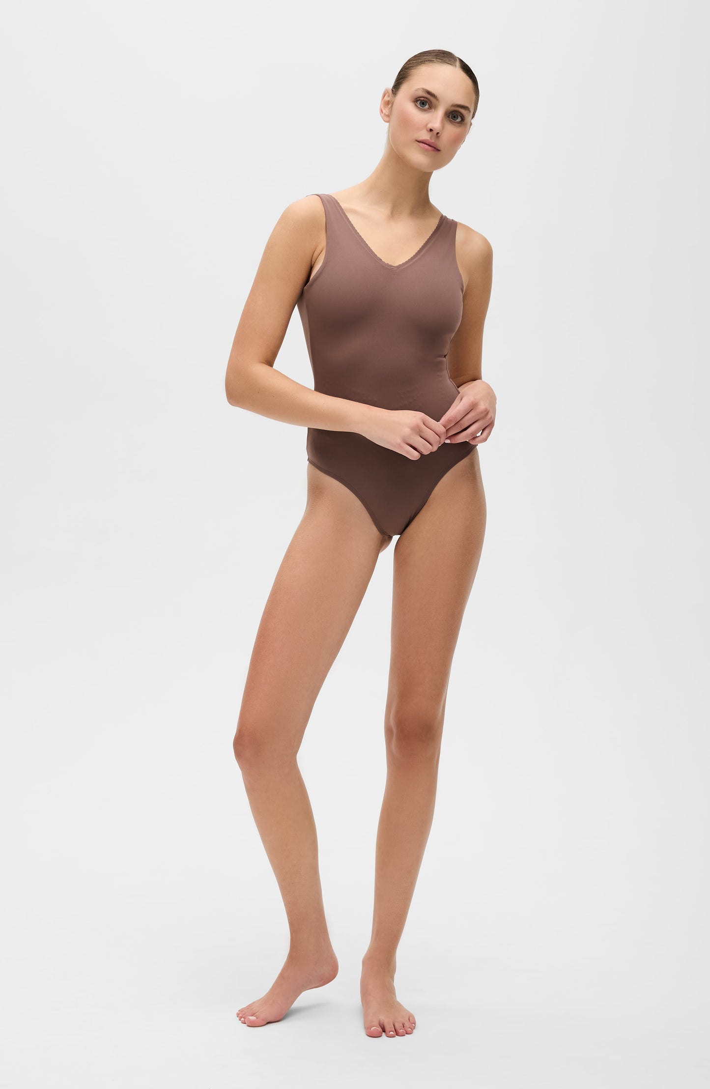 Elastique Athletics Adorn Bodysuit Top in cappuccino view 7 - Adorn Bodysuit In Black Nookie