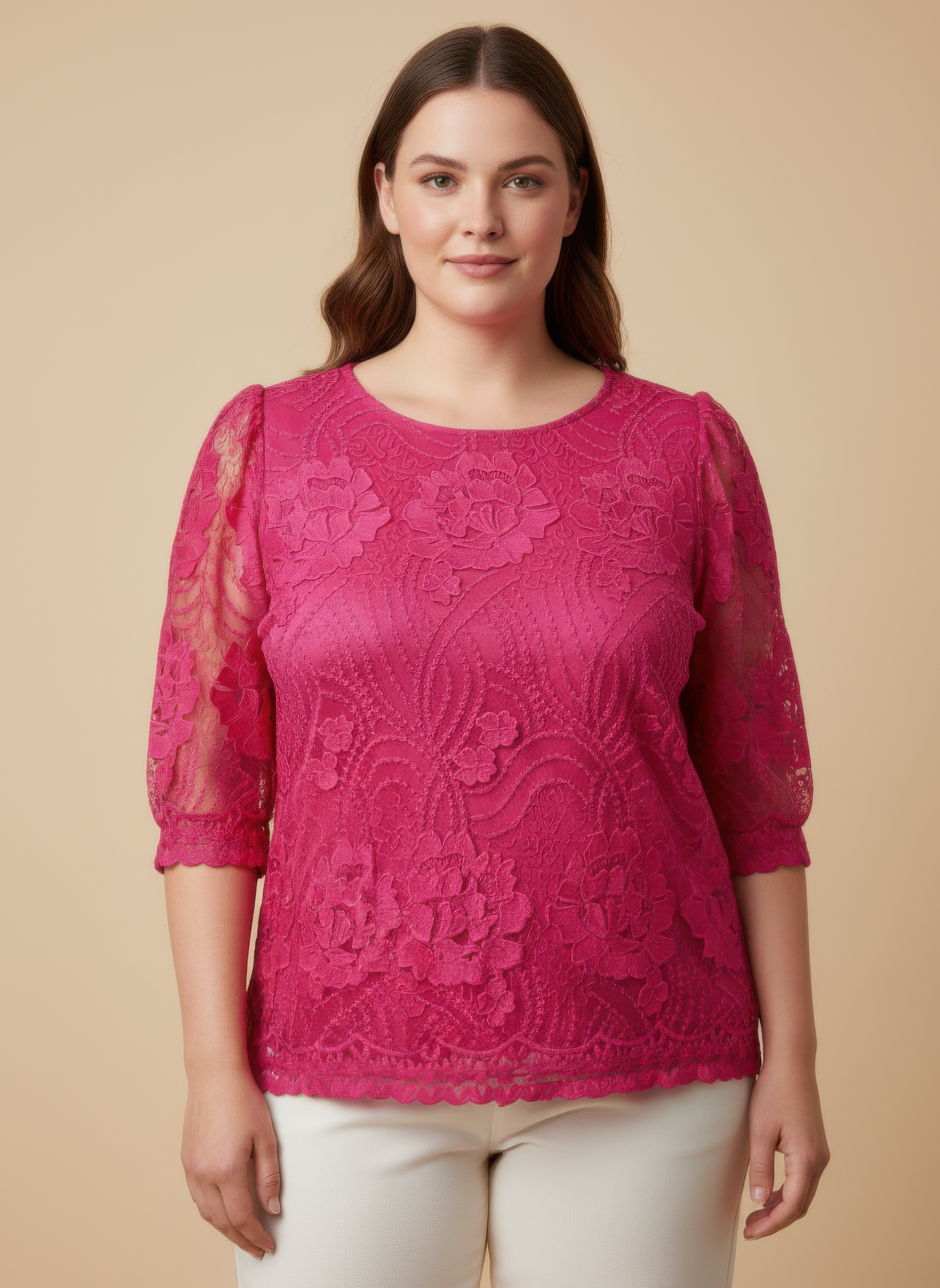 Elegant Floral Lace Sleeve Blouse in Pink view 4 - Elegant Floral Blouses For Women (top)