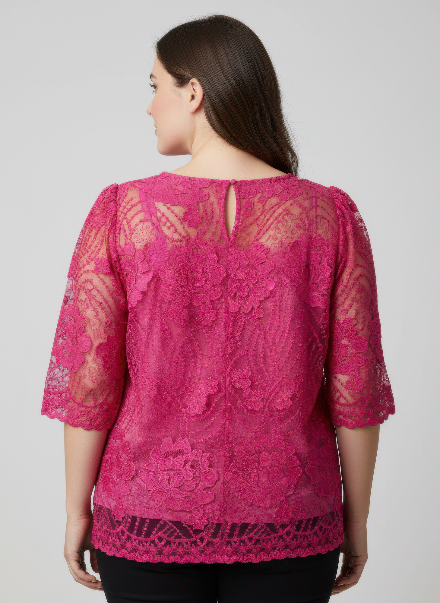 Elegant Floral Lace Sleeve Blouse in Pink view 6 - Elegant Floral Blouses For Women (top)