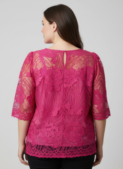 Elegant Floral Lace Sleeve Blouse in Pink view 6 - Elegant Floral Blouses For Women (top)
