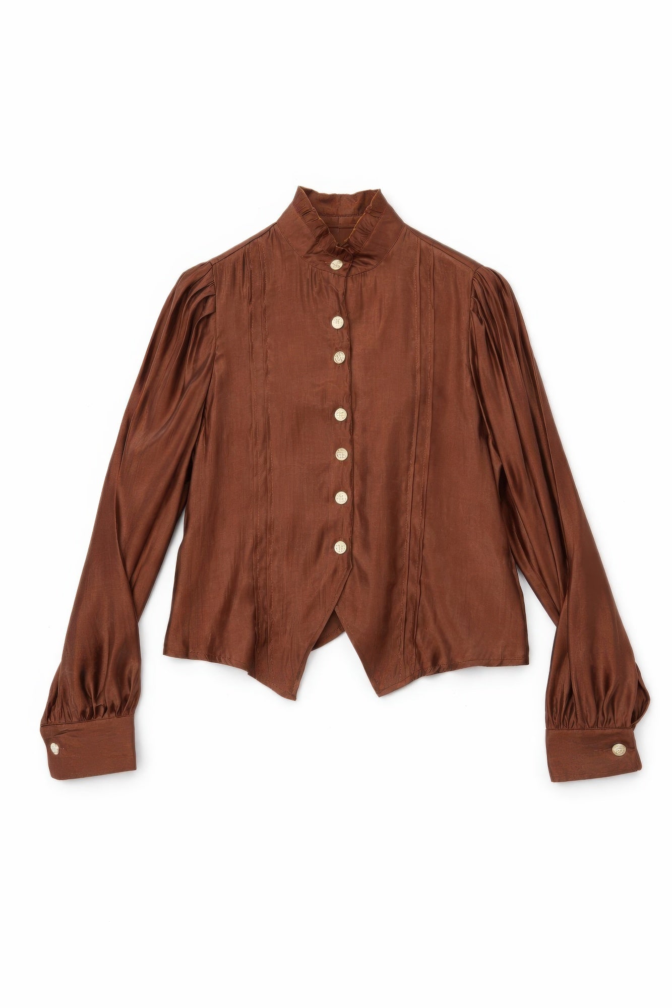Elegant Satin-finish Victorian Button-up Top in White view 3 - Victorian Satin Blouse