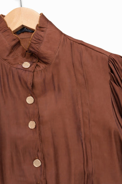 Elegant Satin-finish Victorian Button-up Top in White view 4 - Victorian Satin Blouse