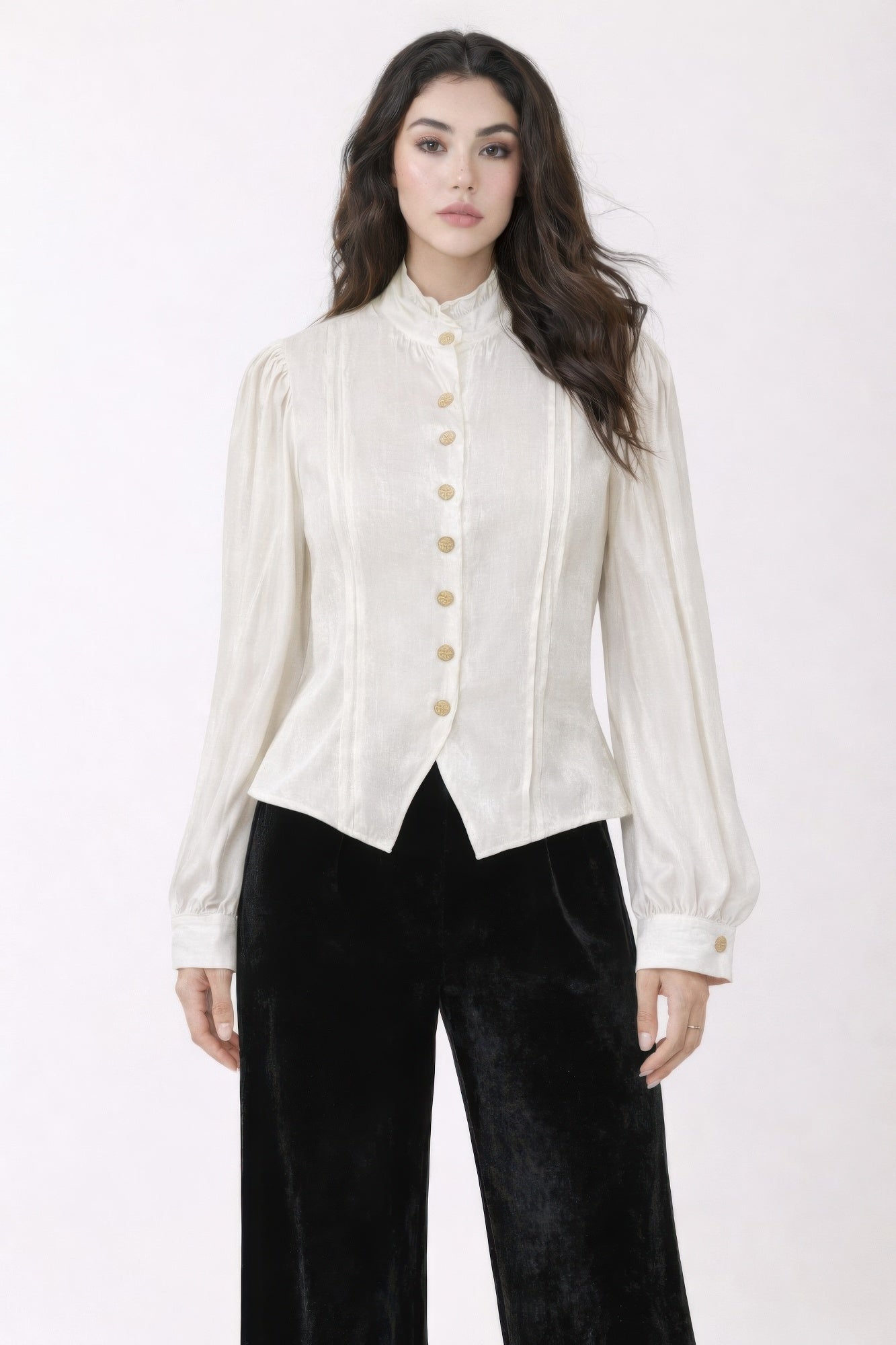 Elegant Satin-finish Victorian Button-up Top view 6 - Victorian Satin Blouse