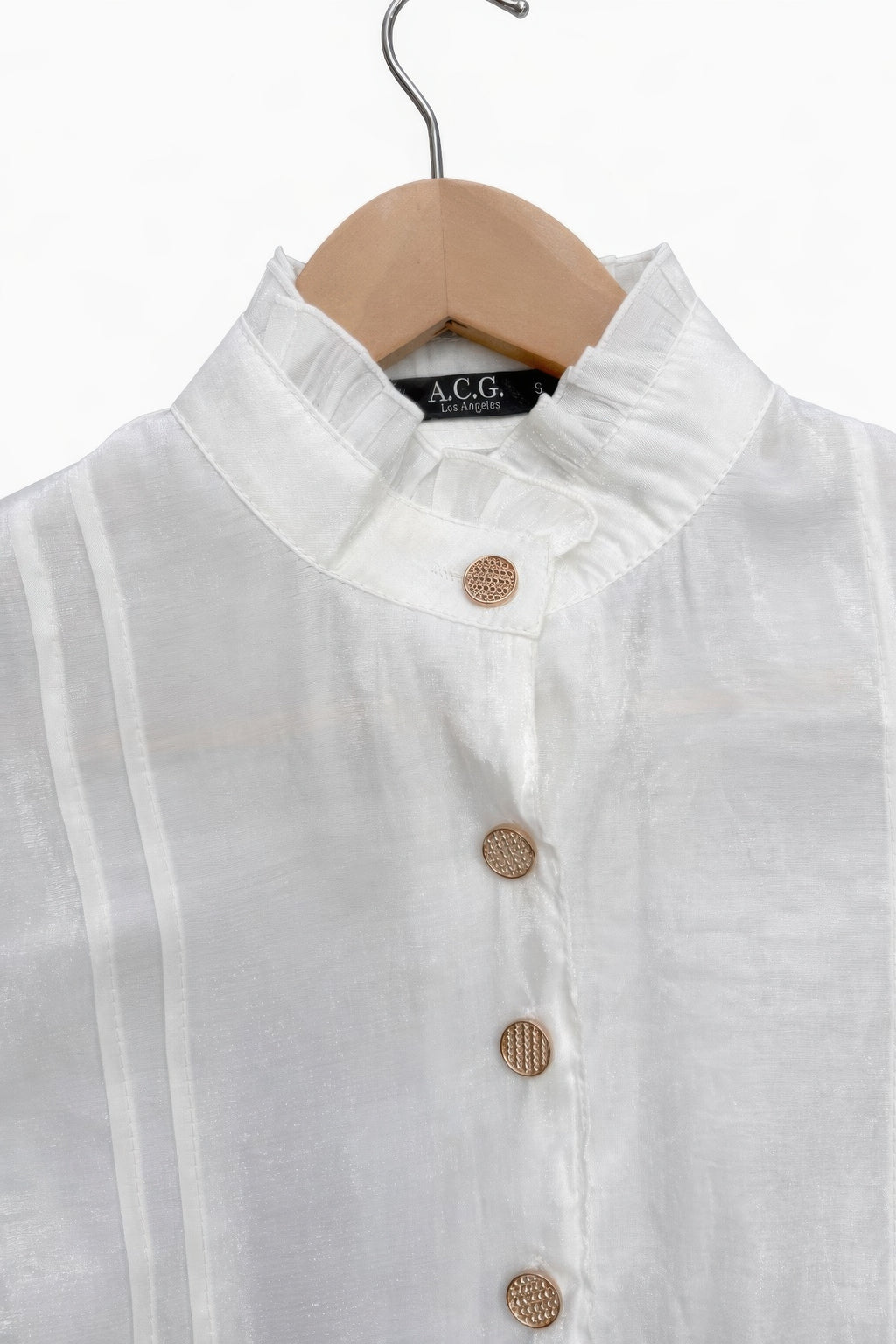 Elegant Satin-finish Victorian Button-up Top view 8 (top) - elegant satin tops for women, stylish satin - shop at us.meeeshop