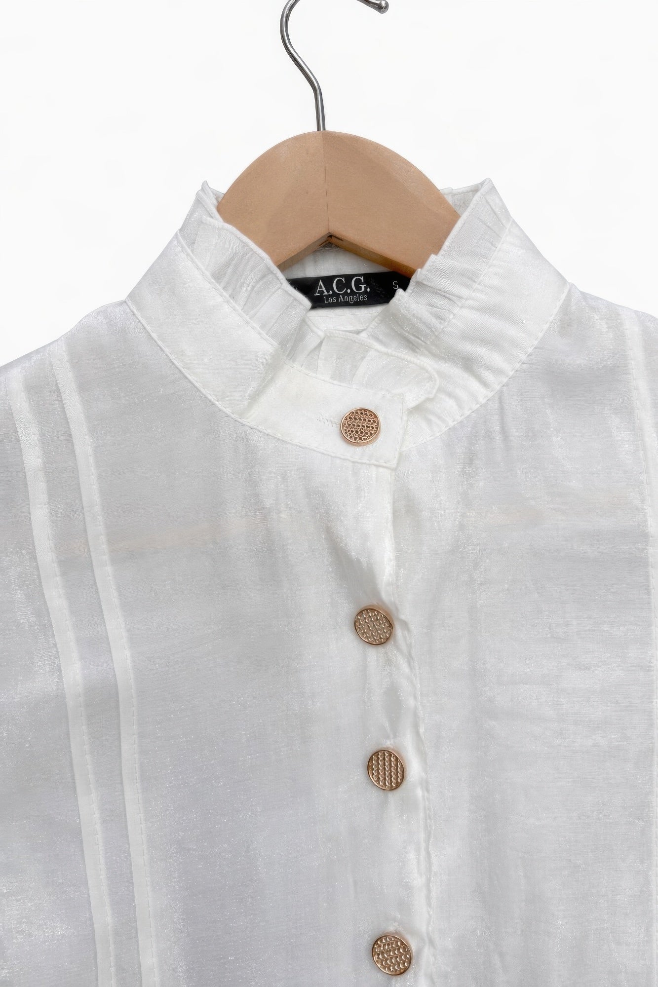 Elegant Satin-finish Victorian Button-up Top view 8 - Victorian Satin Blouse