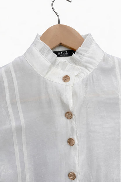 Elegant Satin-finish Victorian Button-up Top view 8 - Victorian Satin Blouse