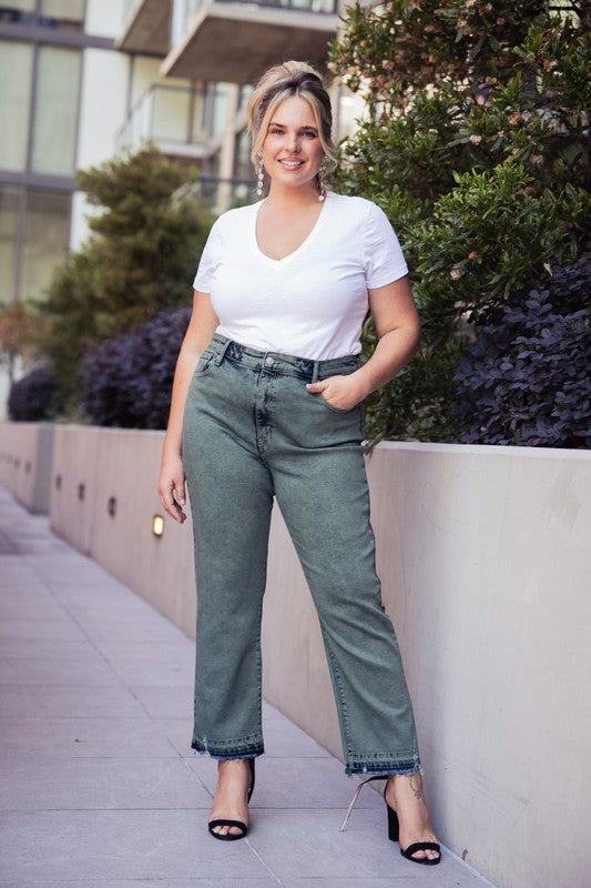 Elena plus High Rise Straight Jeans in P-14 - High-Waisted (bottom)