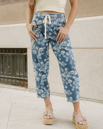 Eliana Floral Printed Drawstring Barrel Jeans in 4 (bottom)