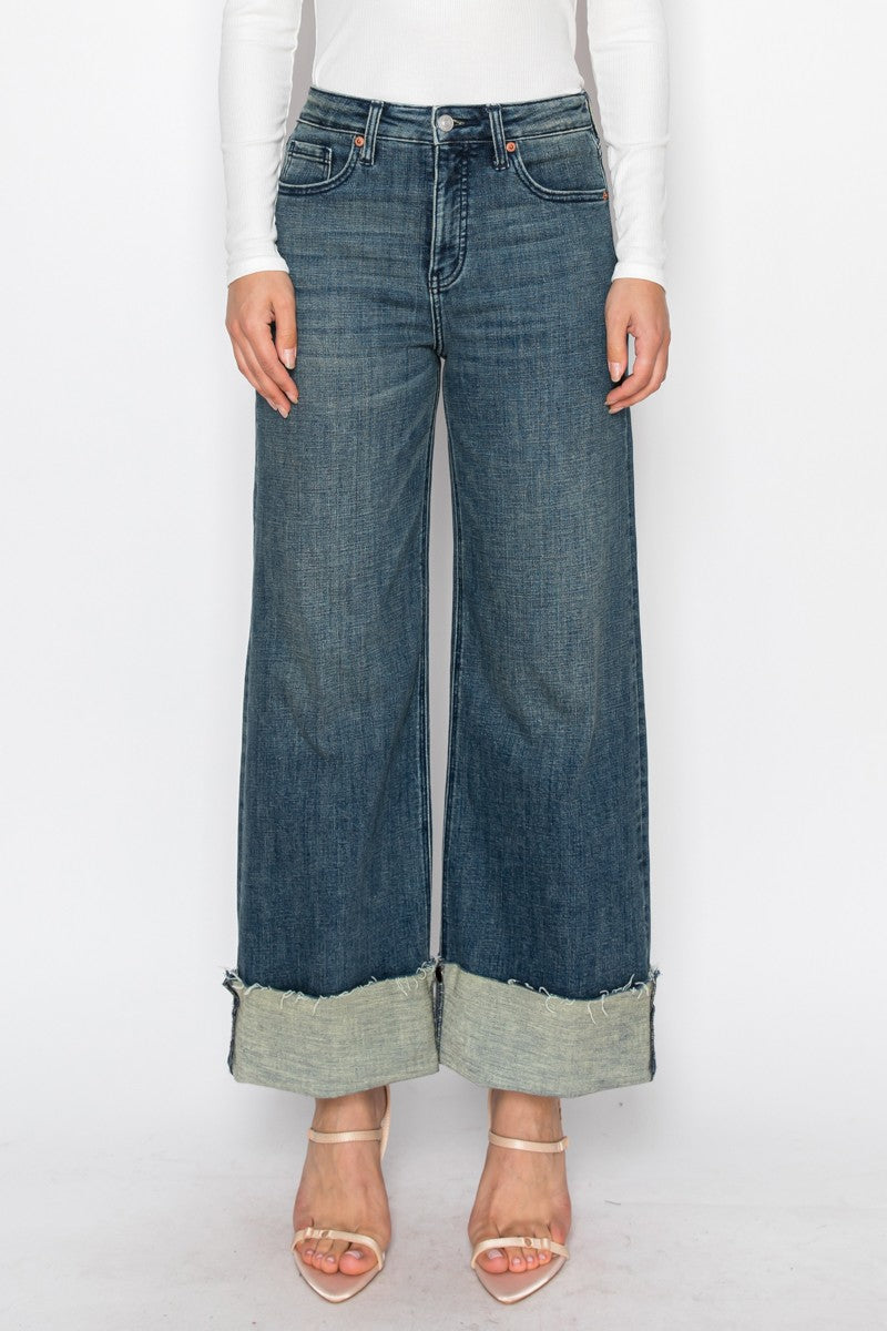 Elise Tummy Control High Rise Cuffed a Wide Leg Jeans in 3 (25) view 2 - High-Waisted (bottom)
