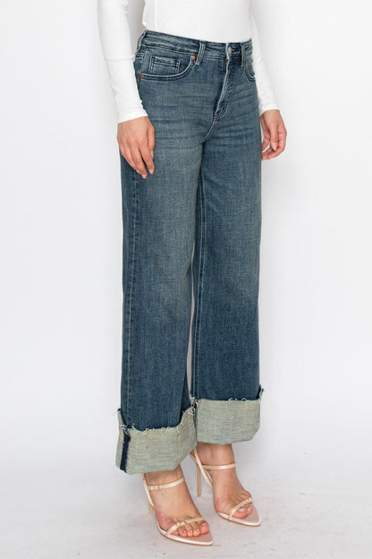 Elise Tummy Control High Rise Cuffed a Wide Leg Jeans in 5 (26) view 3 - High-Waisted (bottom)
