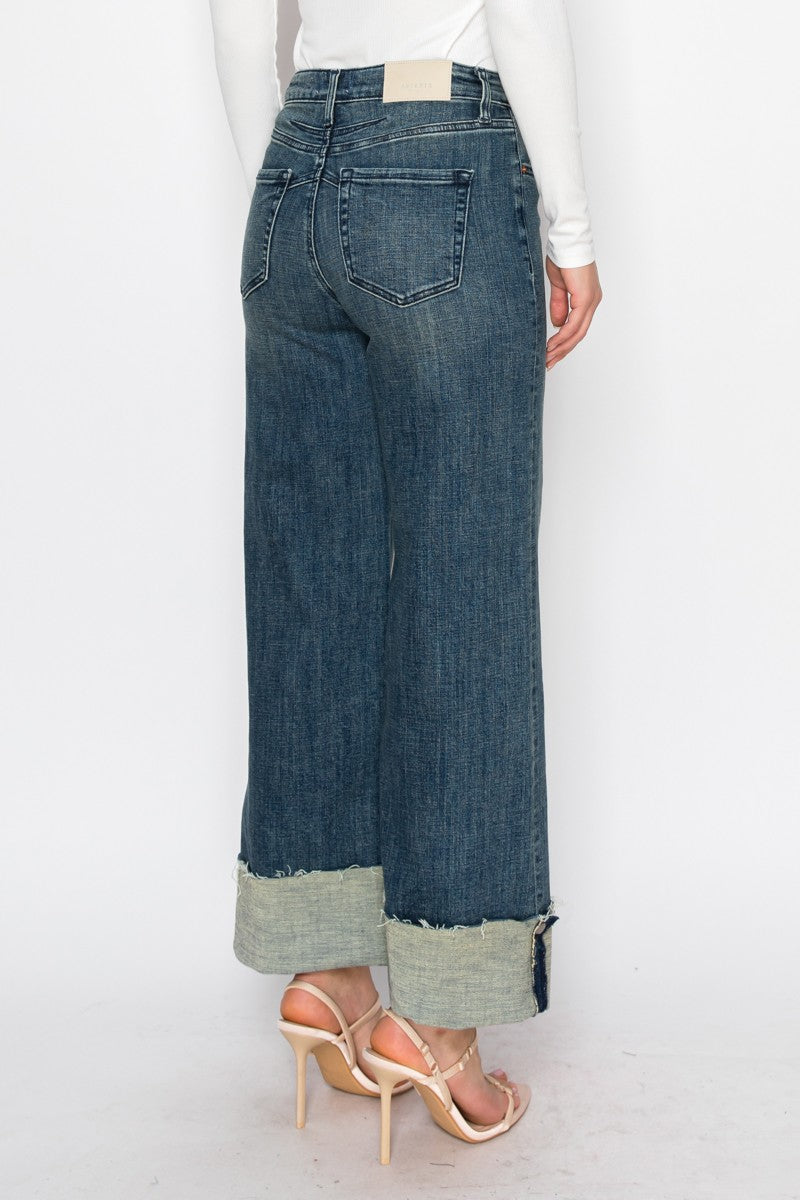 Elise Tummy Control High Rise Cuffed a Wide Leg Jeans in 7 (27) view 4 - High-Waisted (bottom)