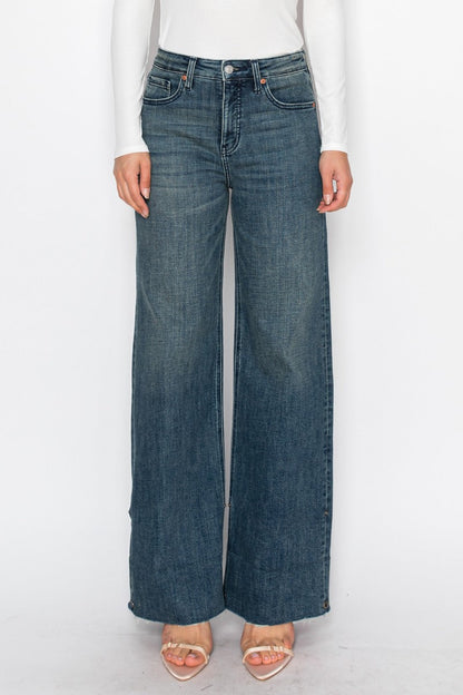 Elise Tummy Control High Rise Cuffed a Wide Leg Jeans in 11 (29) view 6 - High-Waisted (bottom)