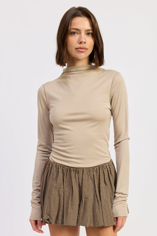 Eliza Mock Neck Top in Latte - Eliza Mock Neck Blouse | Taupe Lola & Sophie Taupe