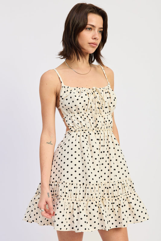 Elle Mini Dress in Ivory Polka Dot view 2 - Elle Mini Dress In Pink & Blue Ombre