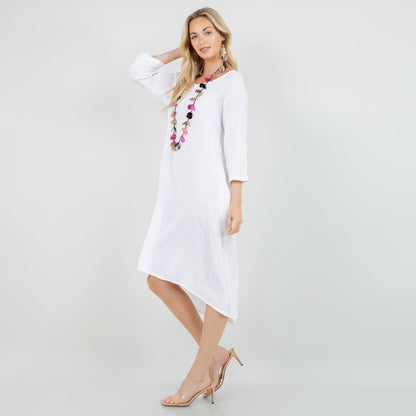 Ellen Our Hi-low Cotton Gauze Dress with Sleeves and Pockets in 0 (XS/S) - Pockets Dress