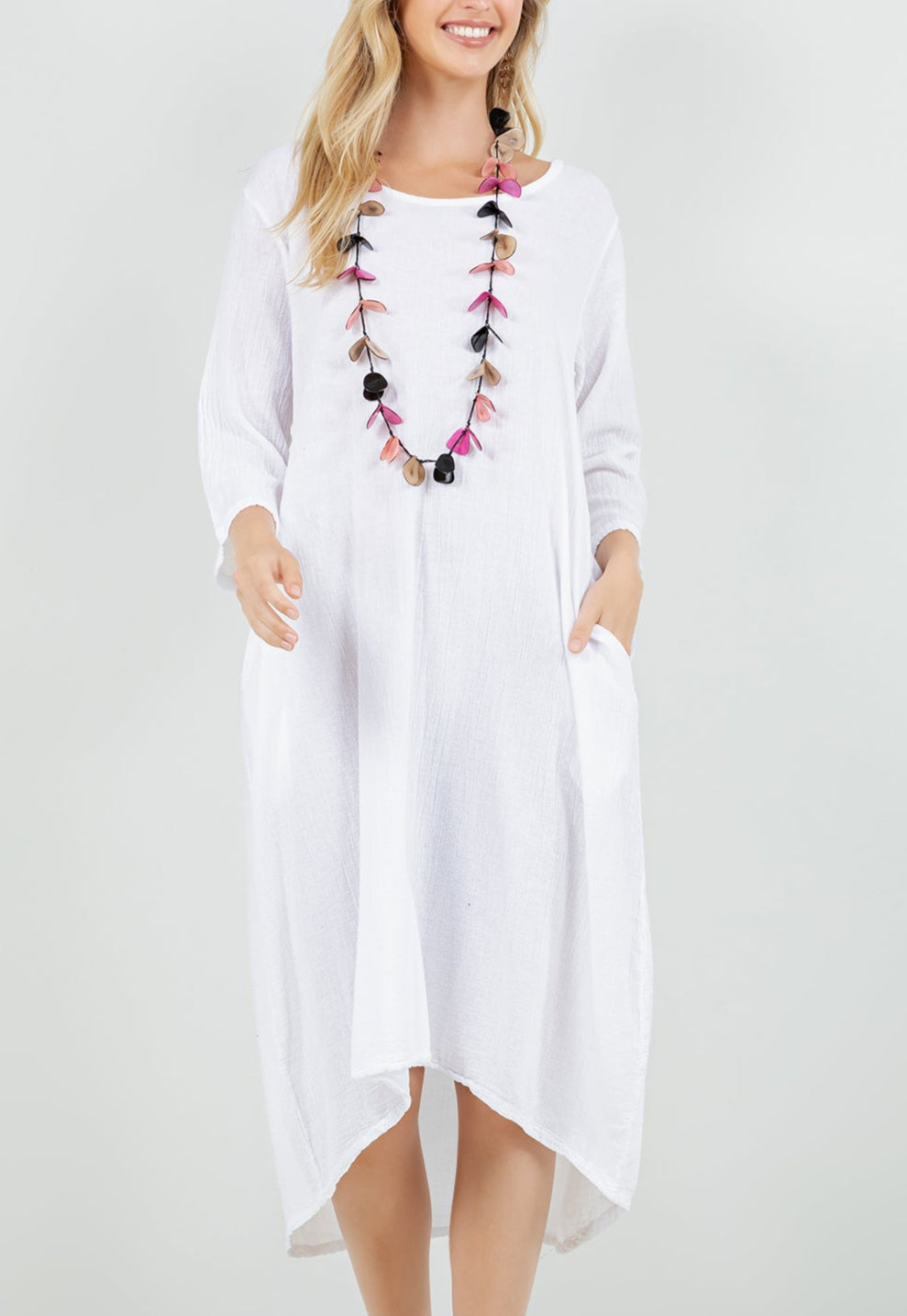Ellen Our Hi-low Cotton Gauze Dress with Sleeves and Pockets in 0 (XS/S) view 2 - Pockets Dress