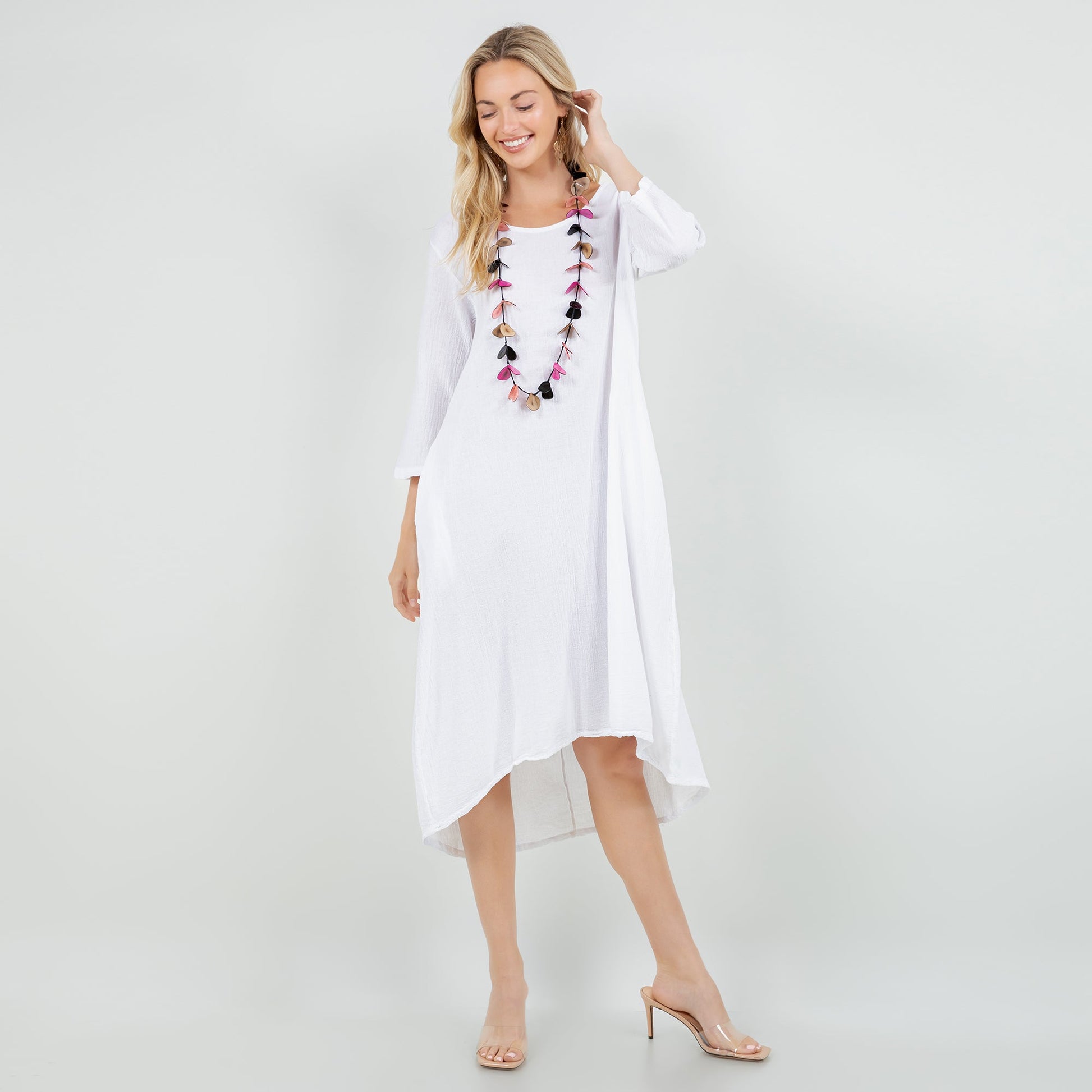 Ellen Our Hi-low Cotton Gauze Dress with Sleeves and Pockets in 0 (XS/S) view 3 - Pockets Dress