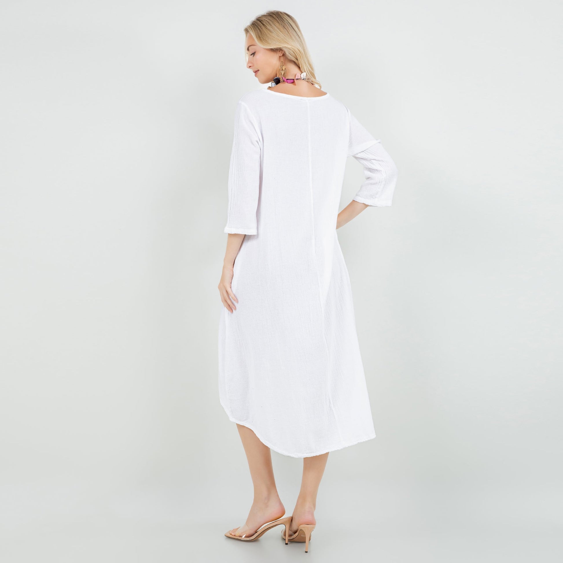 Ellen Our Hi-low Cotton Gauze Dress with Sleeves and Pockets in 0 (XS/S) view 4 - Pockets Dress