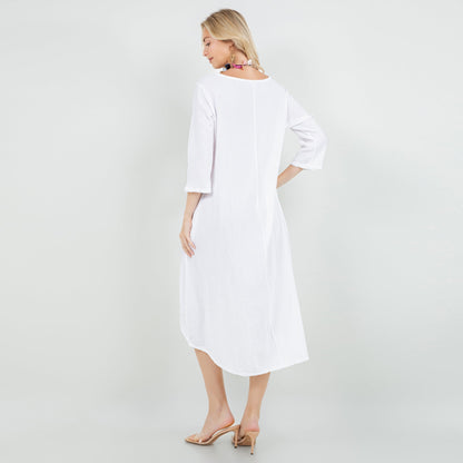 Ellen Our Hi-low Cotton Gauze Dress with Sleeves and Pockets - MeeeShop Women's Fashion