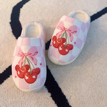 Ellisonyoung.com Cherry Bow Check Lounge Slippers - Sweet & Cozy in S/M - Sweet Cozy (piece)