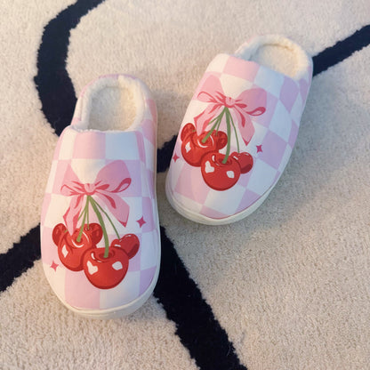 Ellisonyoung.com Cherry Bow Check Lounge Slippers - Sweet & Cozy in S/M - Sweet Cozy (piece)
