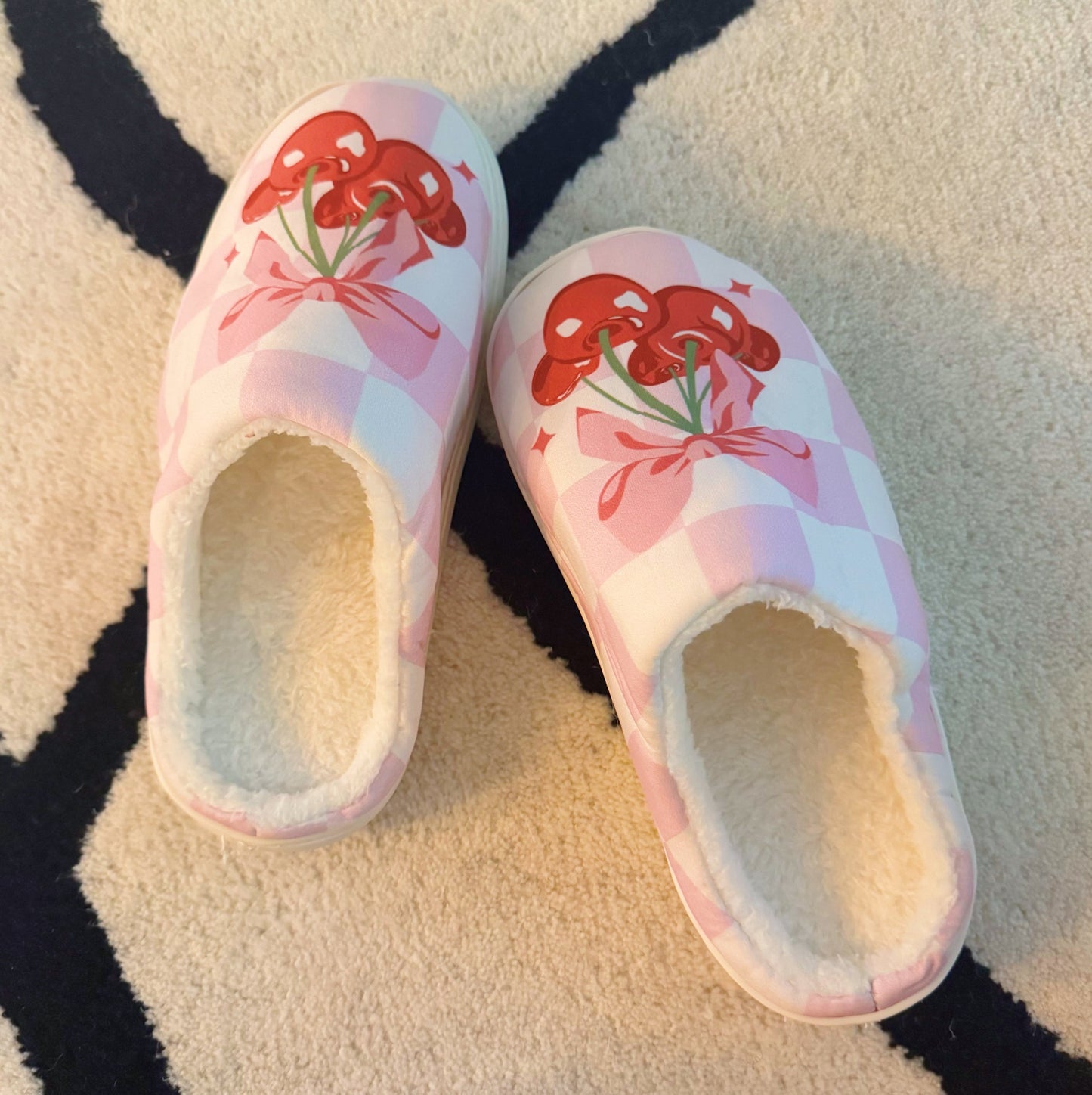 Ellisonyoung.com Cherry Bow Check Lounge Slippers - Sweet & Cozy in M/L view 2 - Sweet Cozy (piece)