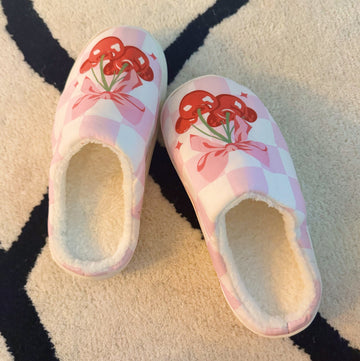 Ellisonyoung.com Cherry Bow Check Lounge Slippers - Sweet & Cozy in M/L view 2 - Sweet Cozy (piece)