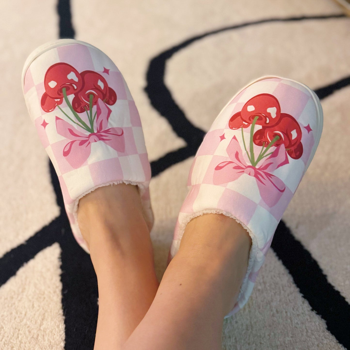 Ellisonyoung.com Cherry Bow Check Lounge Slippers - Sweet & Cozy in L/XL view 3 - Sweet Cozy (piece)