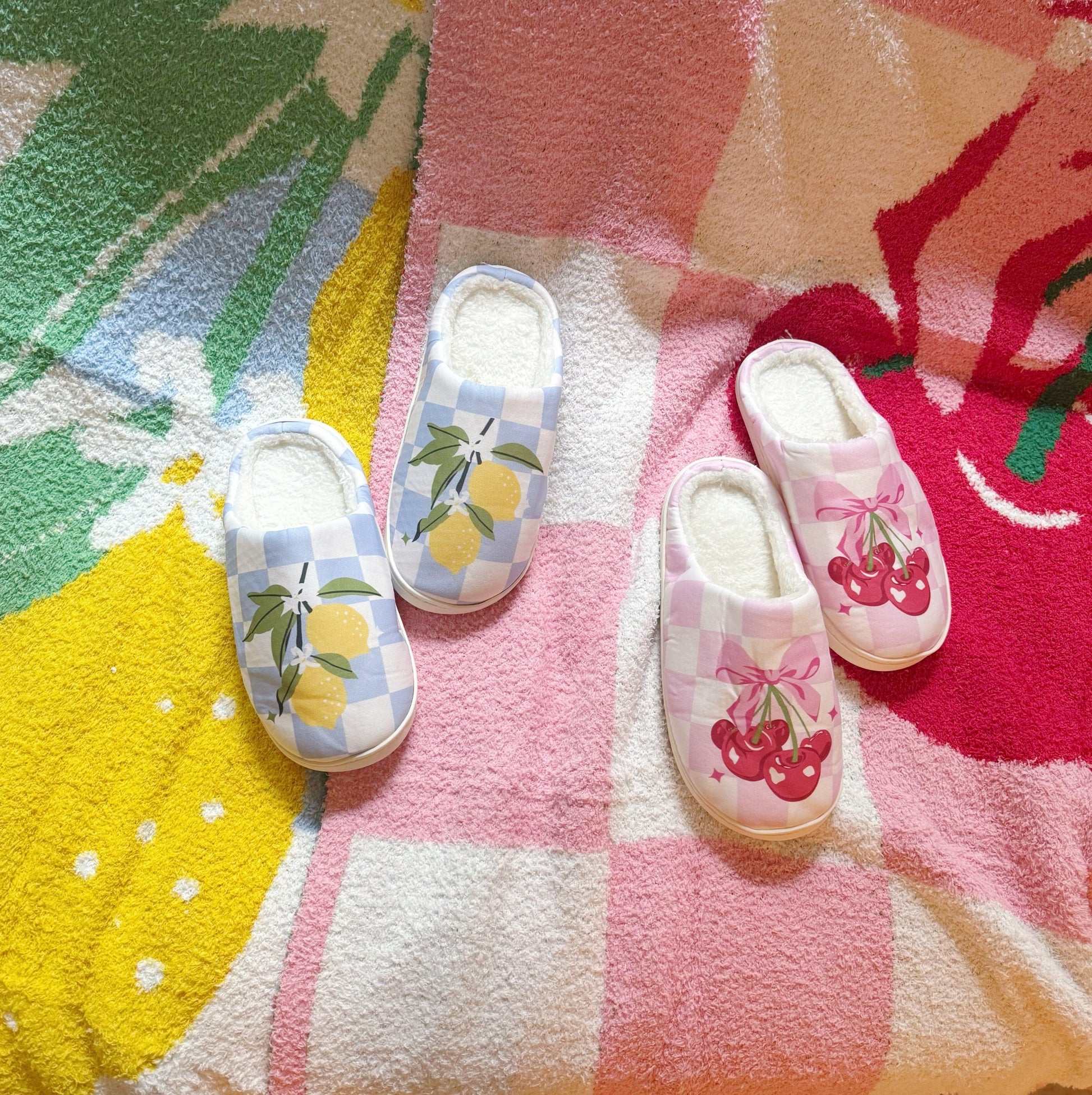 Ellisonyoung.com Cherry Bow Check Lounge Slippers - Sweet & Cozy view 4 - Sweet Cozy (piece)
