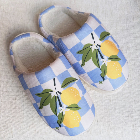 Ellisonyoung.com Lemon Drop Gingham Lounge Slippers - Sweet & Cozy in M/L view 2 - Lemon Drop Cottage (piece)