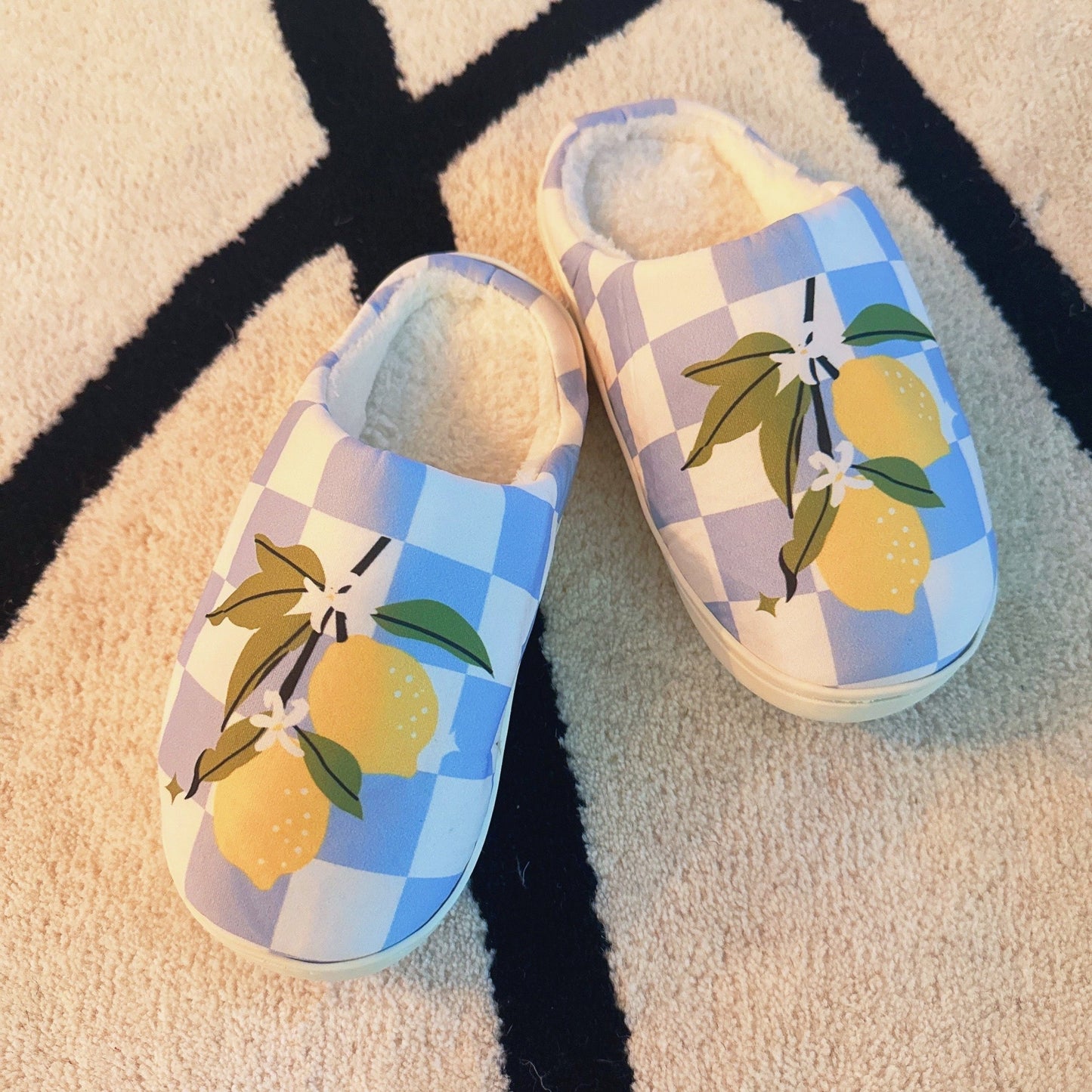 Ellisonyoung.com Lemon Drop Gingham Lounge Slippers - Sweet & Cozy in L/XL view 3 - Lemon Drop Cottage (piece)