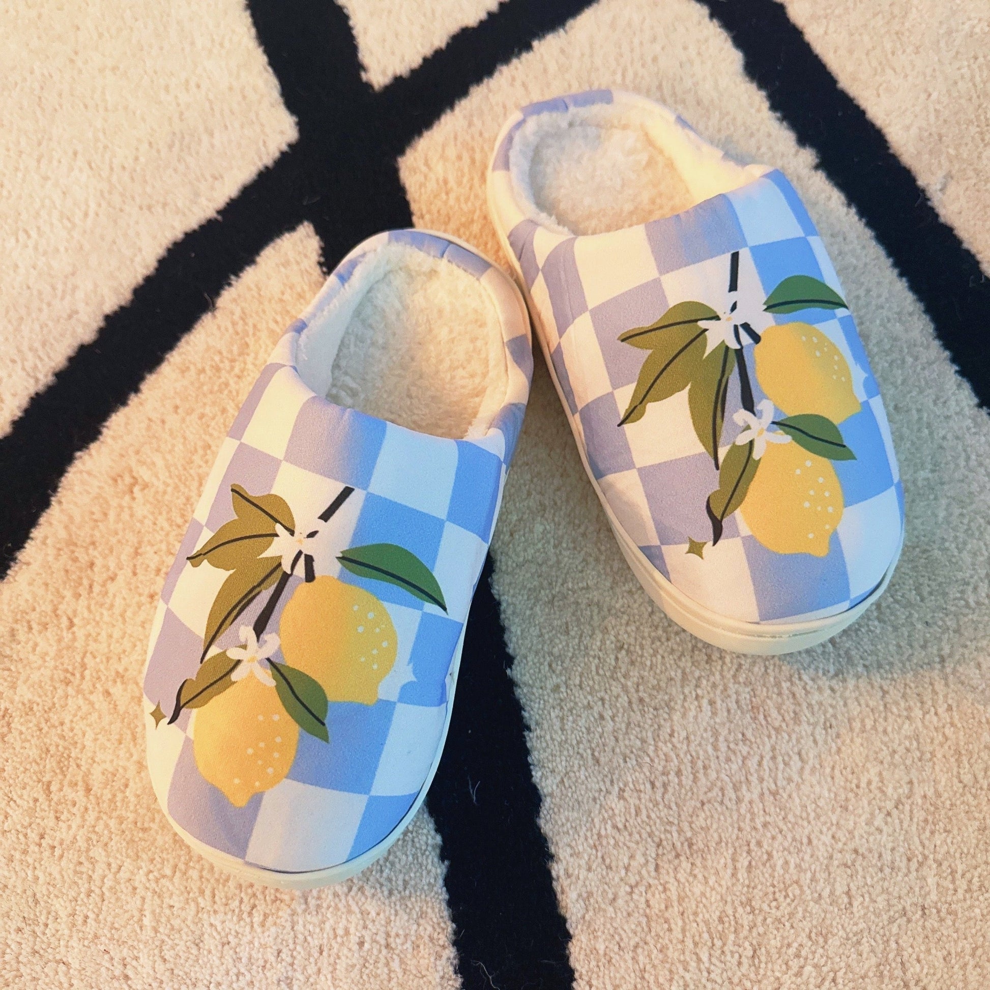 Ellisonyoung.com Lemon Drop Gingham Lounge Slippers - Sweet & Cozy in L/XL view 3 - Lemon Drop Cottage (piece)