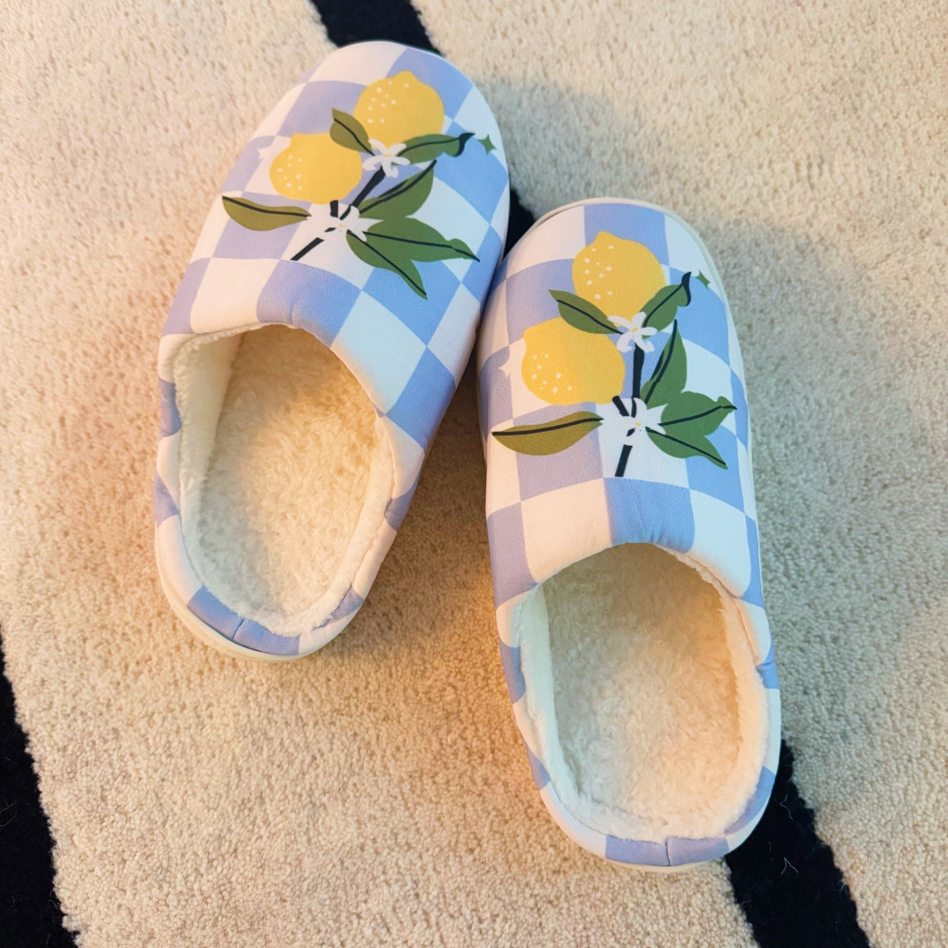 Ellisonyoung.com Lemon Drop Gingham Lounge Slippers - Sweet & Cozy view 4 - Lemon Drop Cottage (piece)