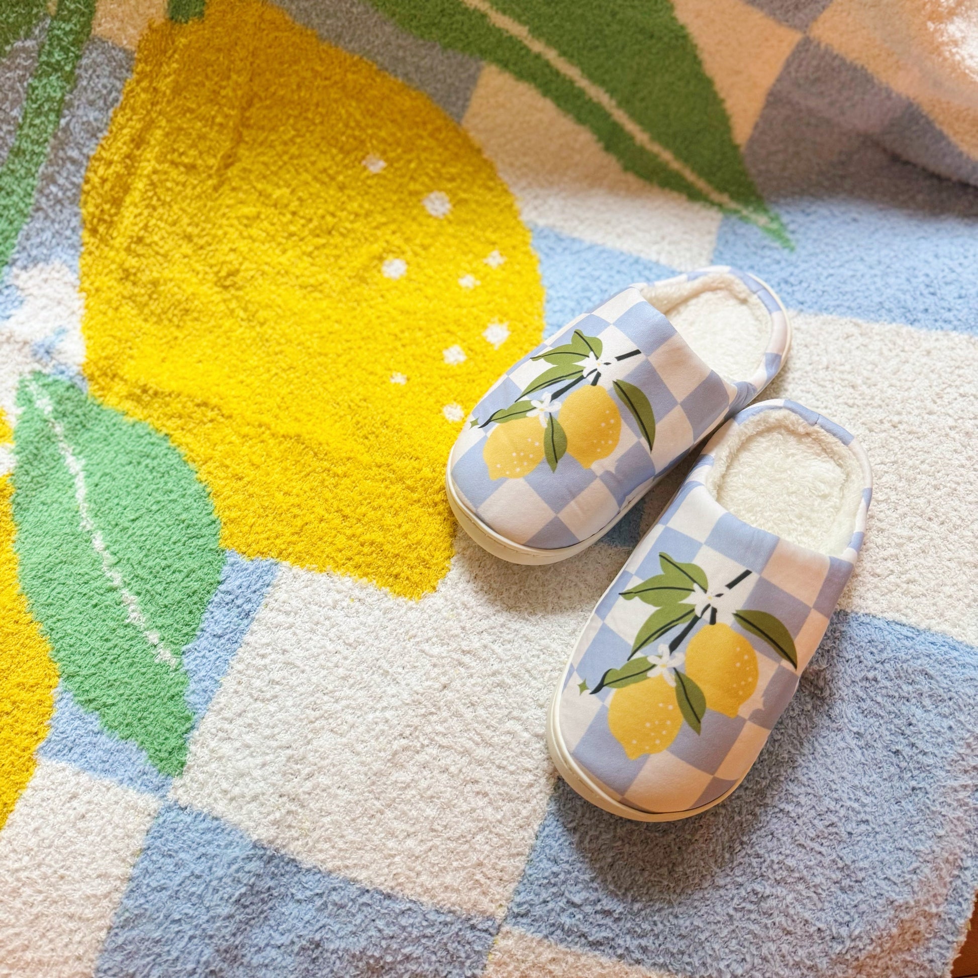 Ellisonyoung.com Lemon Drop Gingham Lounge Slippers - Sweet & Cozy view 5 - Lemon Drop Cottage (piece)