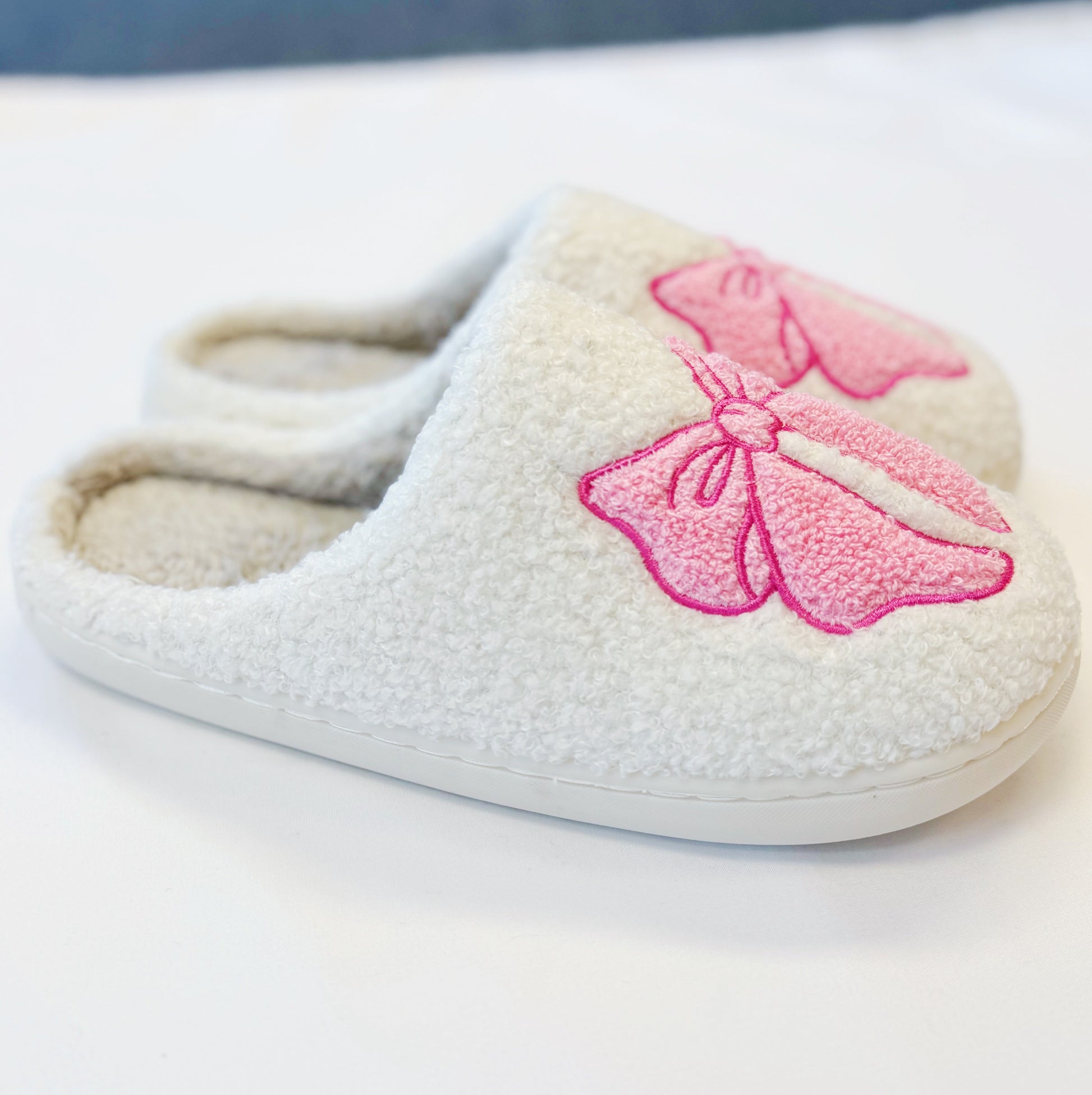 Ellisonyoung.com Pink Lounge Bow Cozy Slippers view 4 - Pink House Slippers (piece)