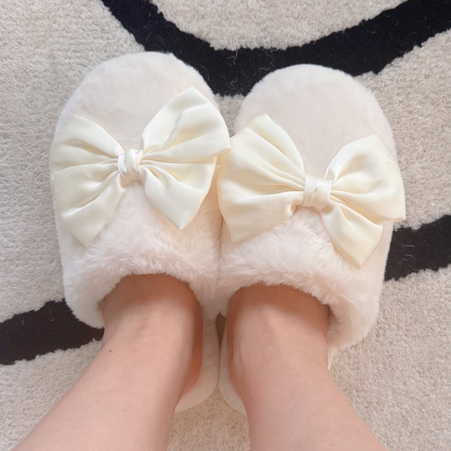 Ellisonyoung.com Satin Shine Fur Cozy Lounge Slippers in Cream view 3 (piece)