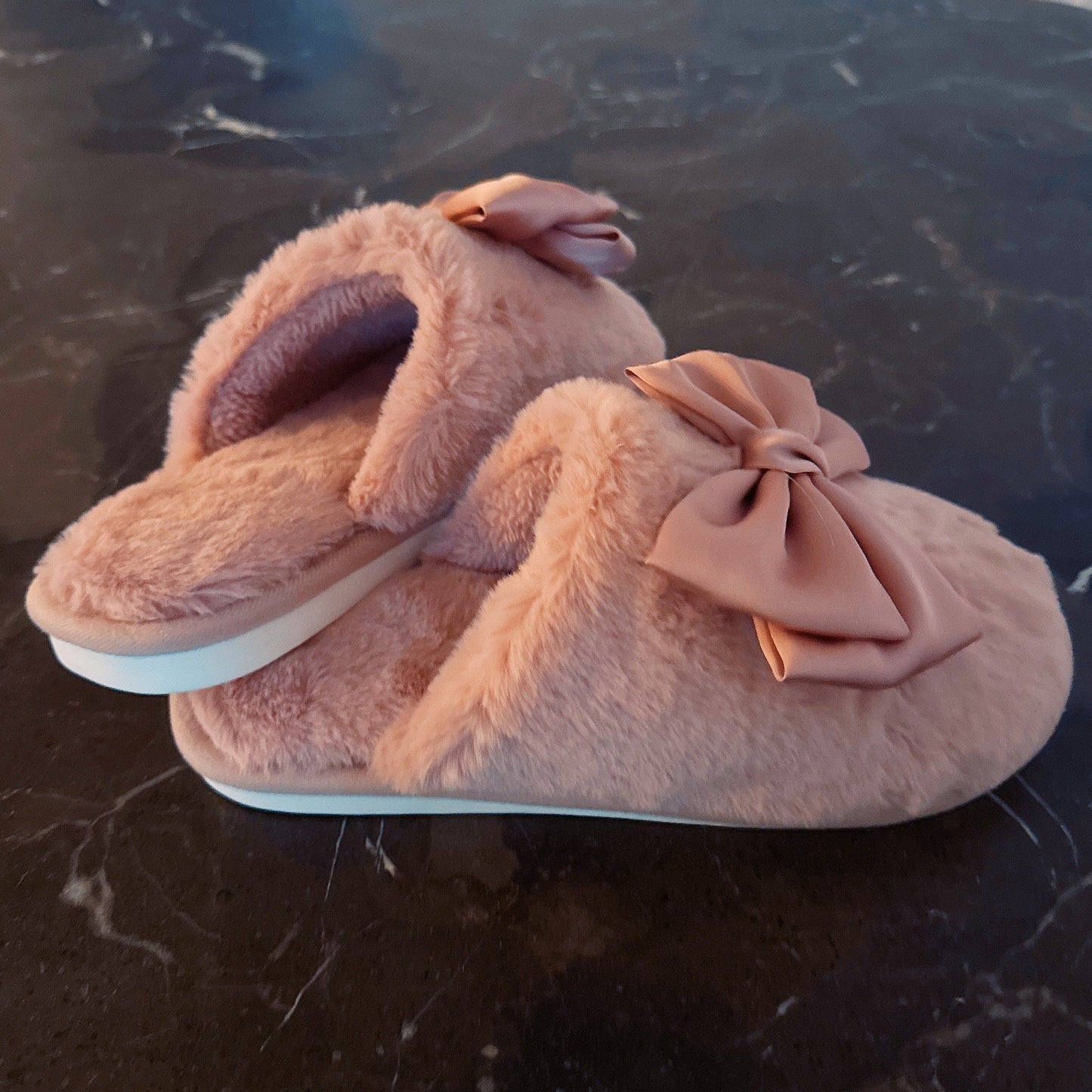 Ellisonyoung.com Satin Shine Fur Cozy Lounge Slippers in Pink view 6 (piece)