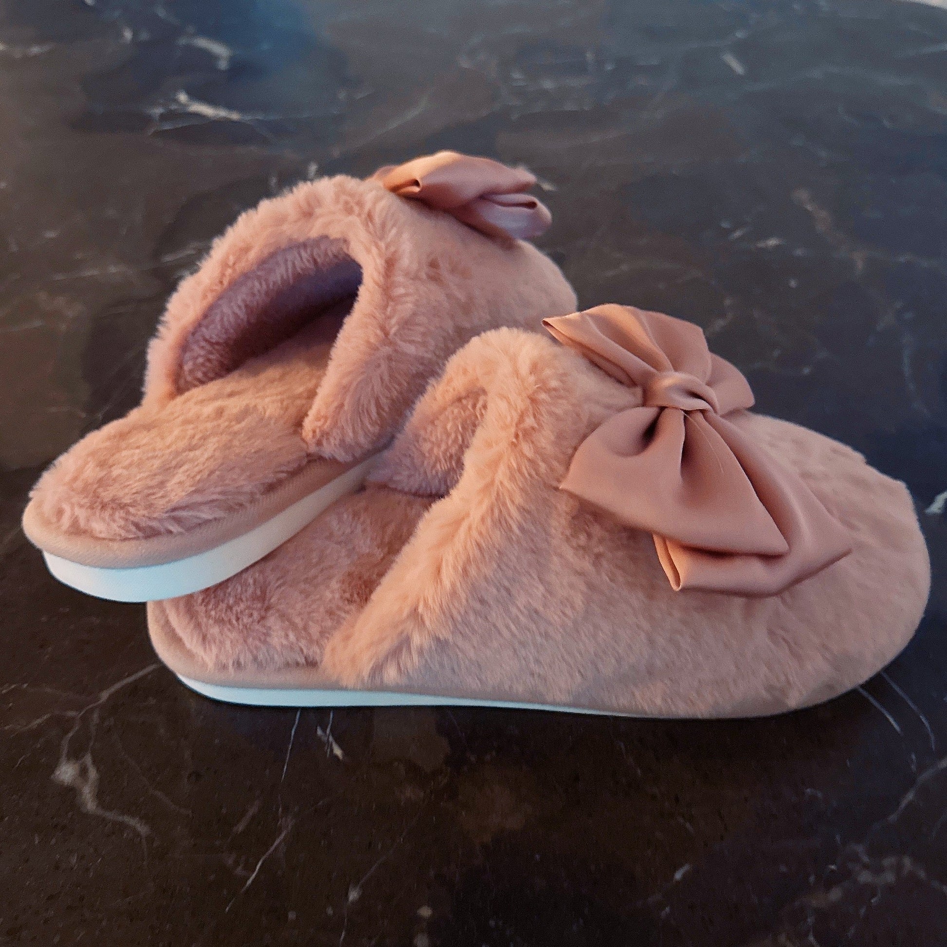 Ellisonyoung.com Satin Shine Fur Cozy Lounge Slippers in Pink view 6 (piece)