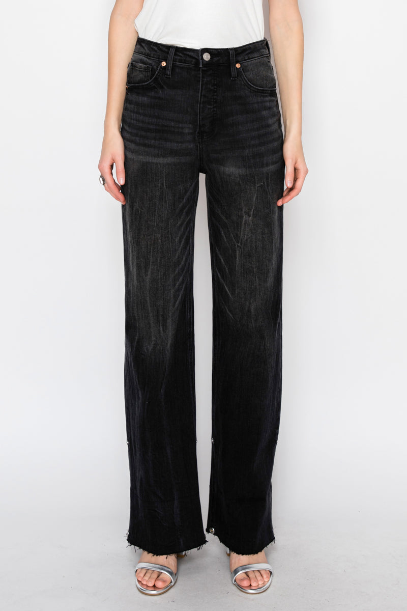 Elodie Tummy Control Inseam Transform High Rise A-line Wide Jeans in 3 (25) - High-Waisted (bottom)