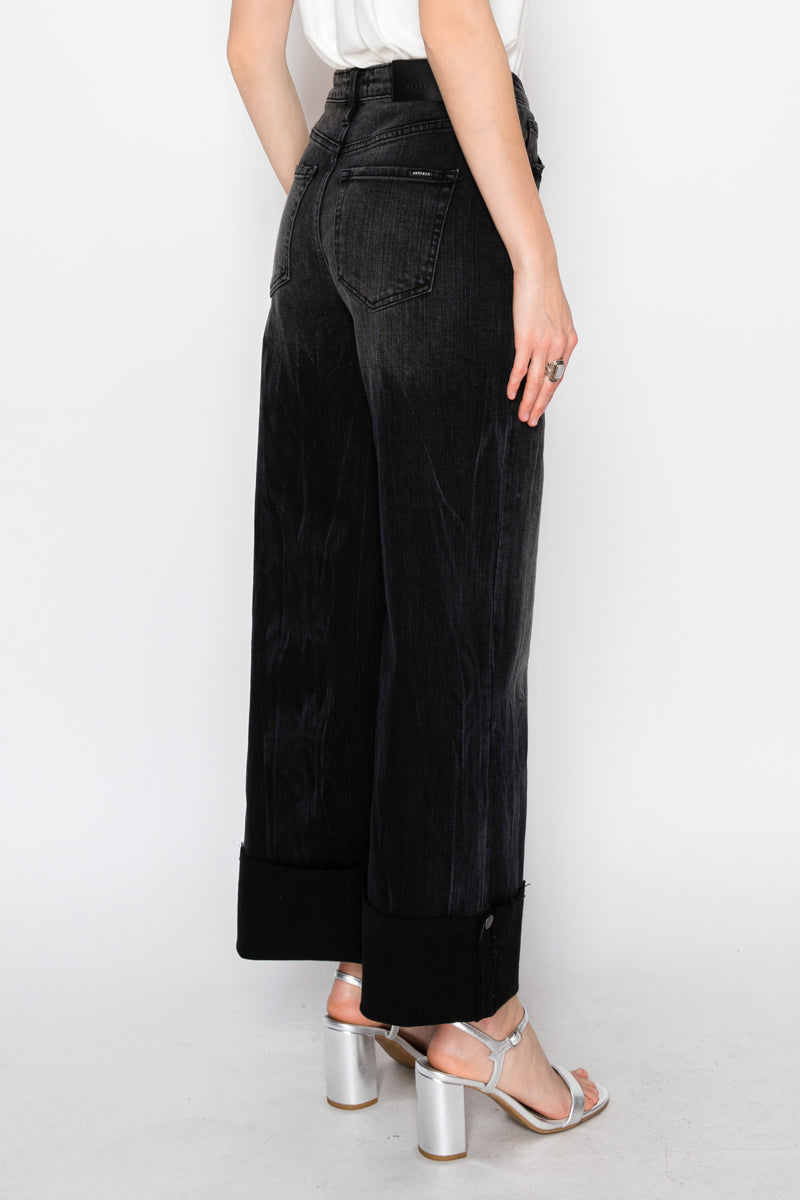 Elodie Tummy Control Inseam Transform High Rise A-line Wide Jeans in 7 (27) view 3 - High-Waisted (bottom)