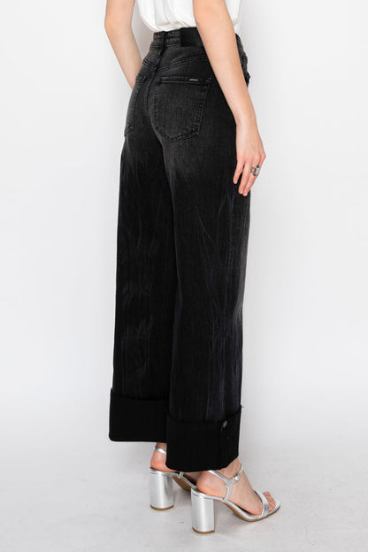 Elodie Tummy Control Inseam Transform High Rise A-line Wide Jeans in 7 (27) view 3 - High-Waisted (bottom)