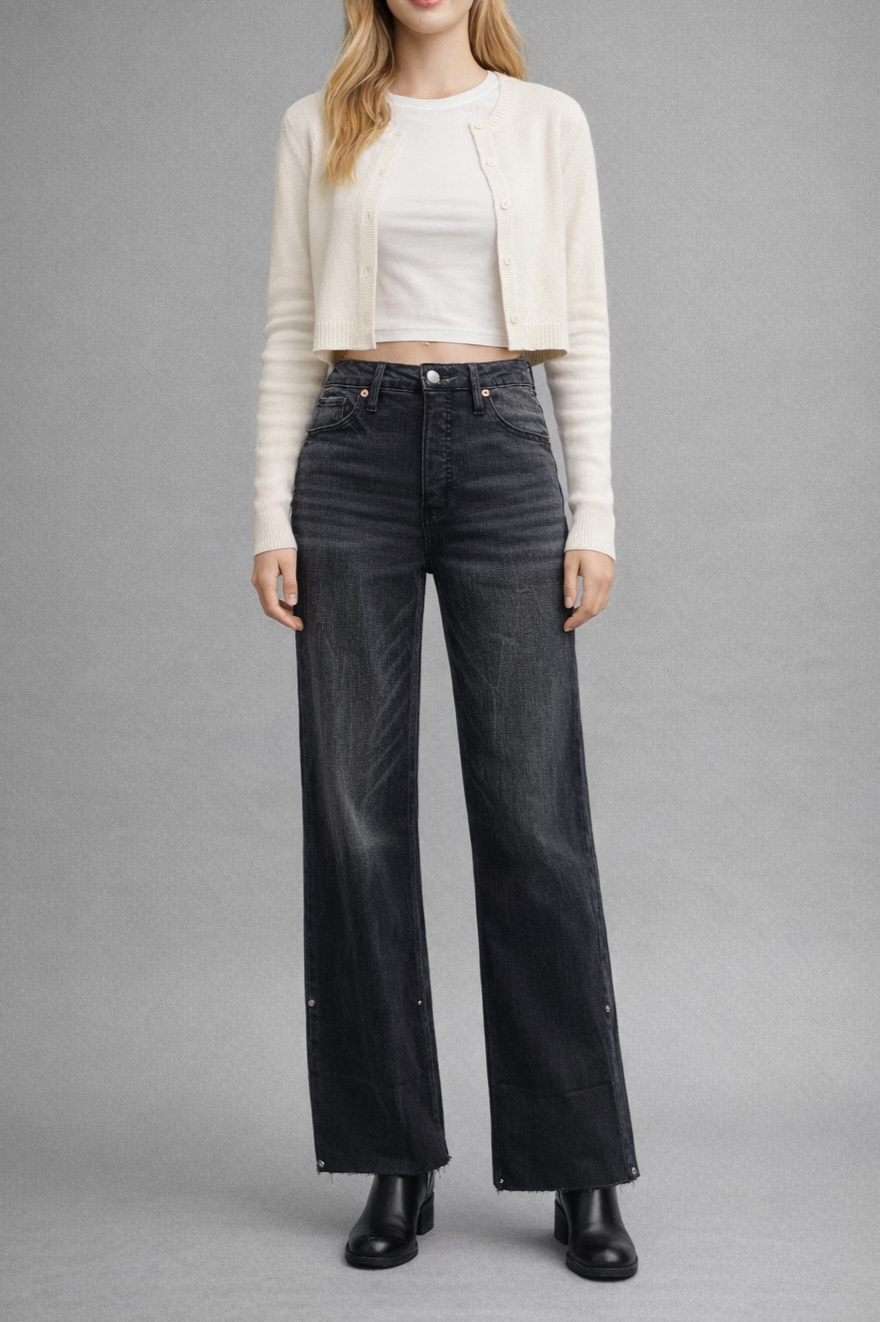 Elodie Tummy Control Inseam Transform High Rise A-line Wide Jeans in 9 (28) view 4 - High-Waisted (bottom)