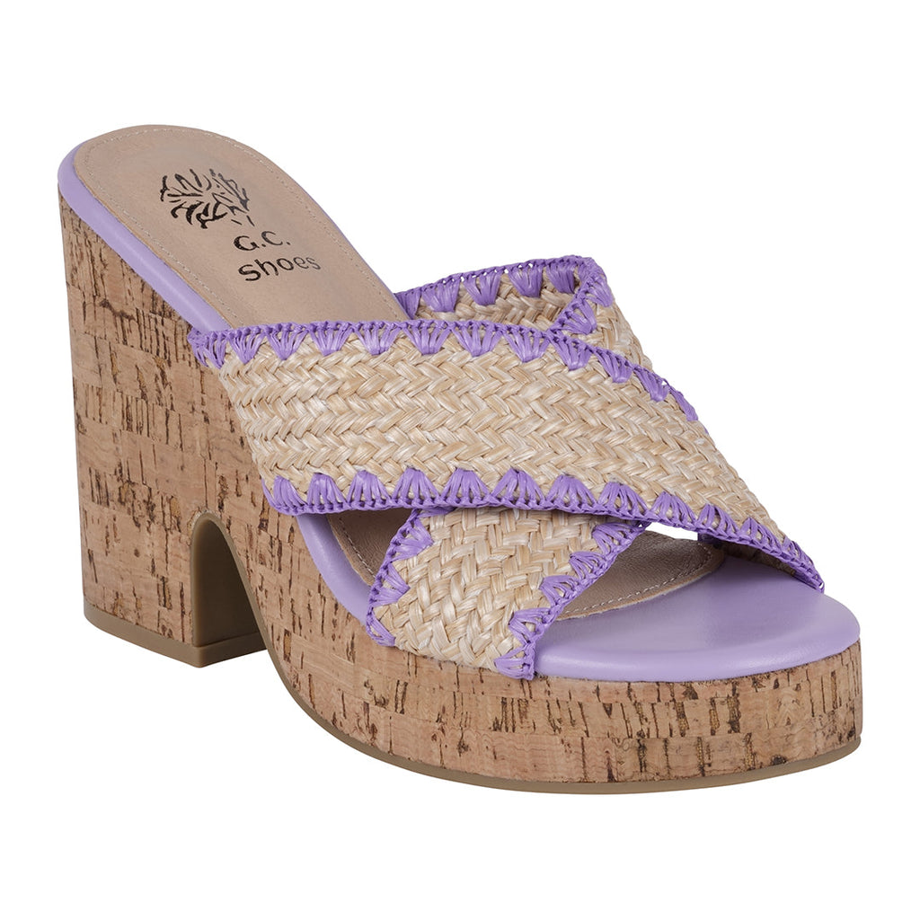 Elsa Lilac Woven Cross Strap Wooden Platform Heeled Sandals Lilac (shoe) - heeled sandals, platform hee - shop at us.meeeshop