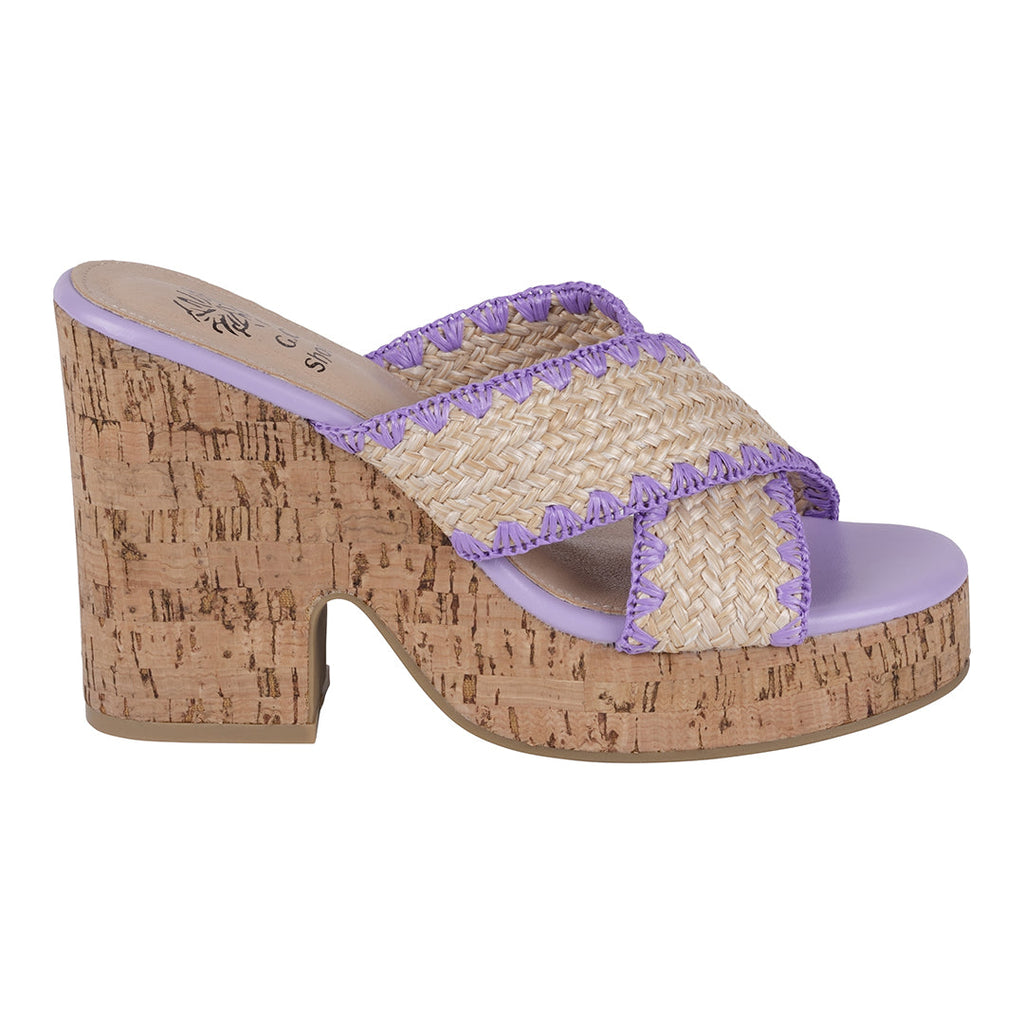 Elsa Lilac Woven Cross Strap Wooden Platform Heeled Sandals Lilac view 4 (shoe) - heeled sandals, platf - shop at us.meeeshop