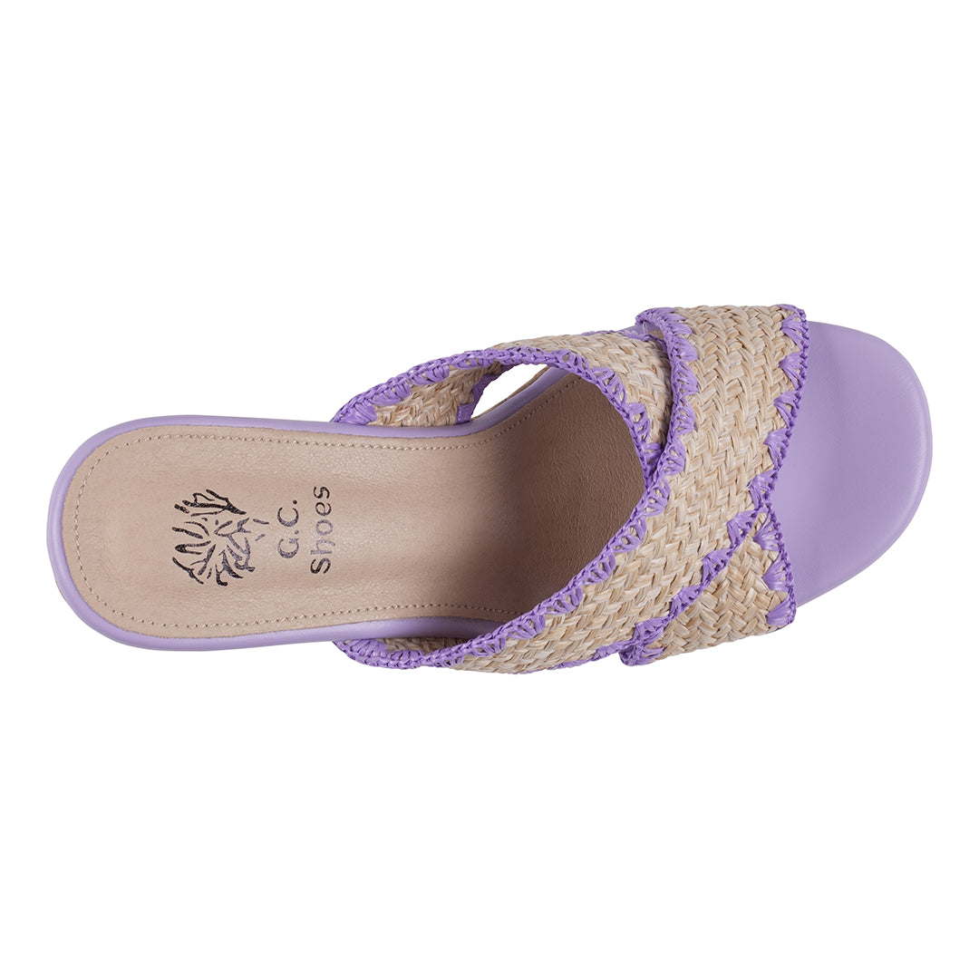 Elsa Lilac Woven Cross Strap Wooden Platform Heeled Sandals Lilac view 5 (shoe) - heeled sandals, platf - shop at us.meeeshop