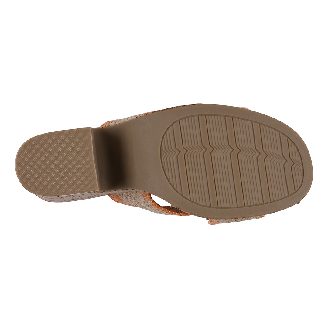 Elsa Orange Woven Cross Strap Wooden Platform Heeled Sandals Orange view 3 (shoe) - heeled sandals, pla - shop at us.meeeshop