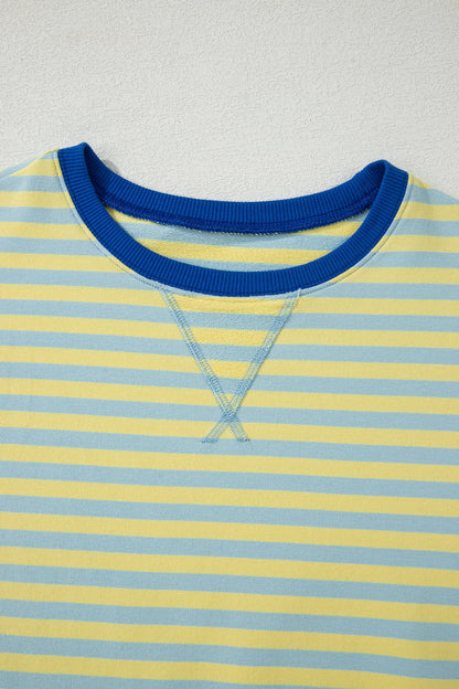 Elsa Stripe Drop Shoulder Boxy Casual Terry Short Set - Yellow Yellow Stripe view 3 (bottom) - shop at us.meeeshop