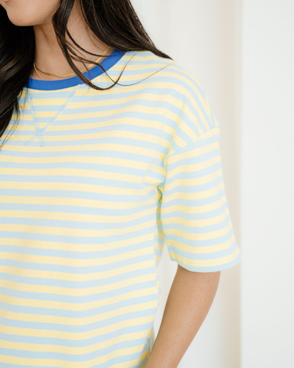 Elsa Stripe Drop Shoulder Boxy Casual Terry Short Set - Yellow view 5 (bottom) - frozen yellow stripe t - shop at us.meeeshop