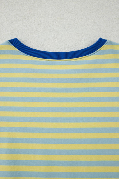 Elsa Stripe Drop Shoulder Boxy Casual Terry Short Set - Yellow view 8 (bottom) - frozen yellow stripe t - shop at us.meeeshop